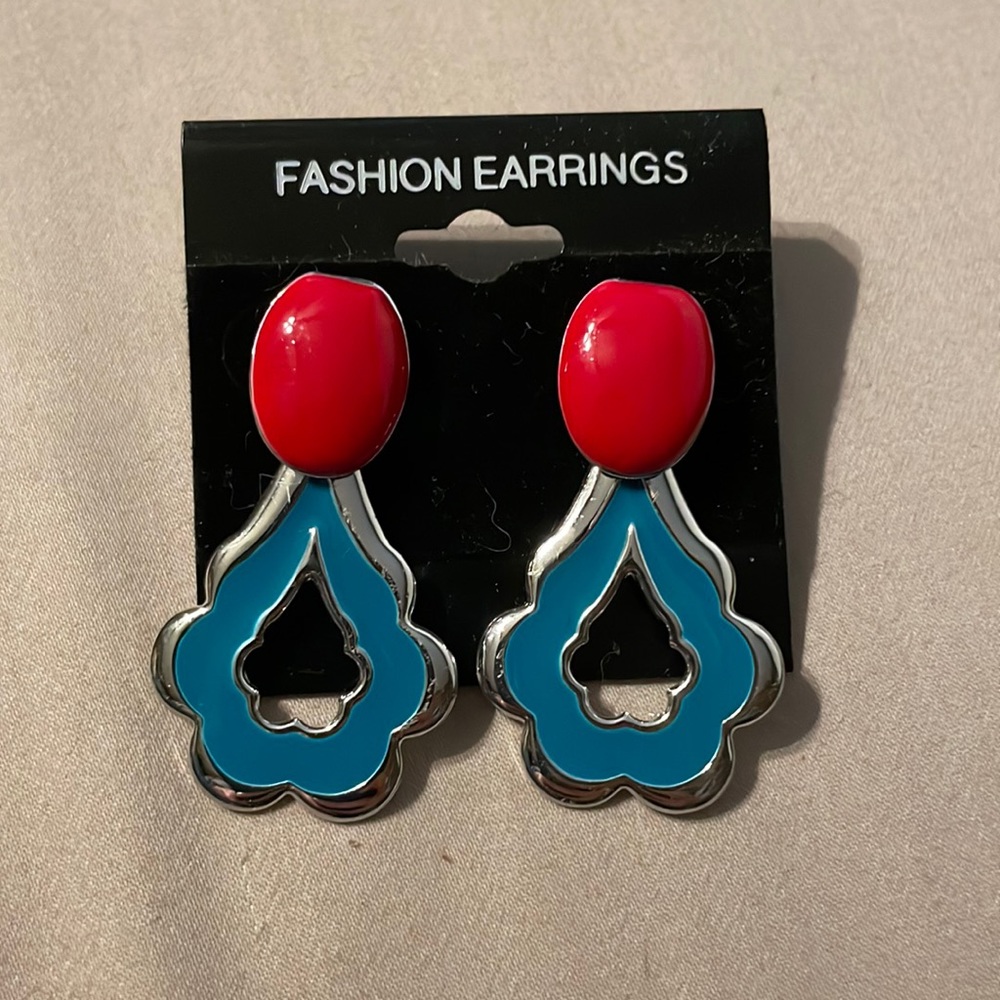 Red and blue studded earrings